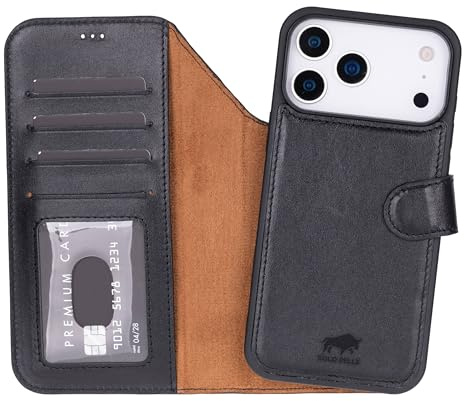 Solo Pelle Lederhülle kompatibel für iPhone 17 Pro Max in 6.9 Zoll abnehmbare Hülle (2in1) inkl. Kartenfächer geeignet für MagSafe Zubehör (Schwarz)