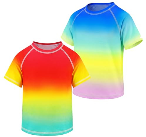 FILOWA Rash Guard Boys 2 Pcs Short Sleeve UPF 50+ Rash Vest, 3-11 Years | UV Protection, Quick Drying T-Shirt, Kids Summer Tee, Swim Shirts, Running, Hiking, Sport, Fishing, Surf, Beach Top for Child