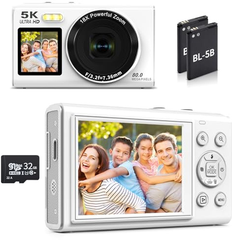 WMZlmw WiFi Dual camera 5K 80MP Cameras for Photography 18X Digital Zoom | 2.8 Inch and 1.5 Inch UHD Screen, LED Fill Light, Compact Compact Vlog Travel Camara for Content Creators