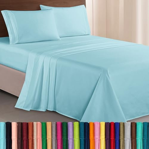 Elegant Comfort Luxurious 1500 Thread Count Egyptian Quality Three Line Embroidered Softest Premium Hotel Quality 4-Piece Bed Sheet Set, Wrinkle And Fade Resistant, Twin/Twin XL, Aqua Blue