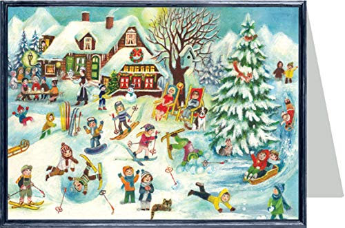 Weihnachtskarte,Skihütte, mit Briefumschlag