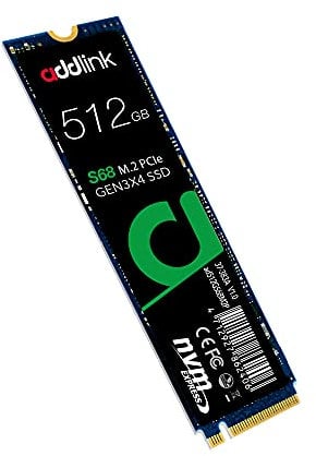 addlink S68 512GB M.2 PCIe Gen3 NVMe Internal SSD - Up to Read 2,100 MB/s, Write 1,700 MB/s - 3D TLC NAND M.2 2280 Internal Solid State Drive (auk512GBS68M2P)