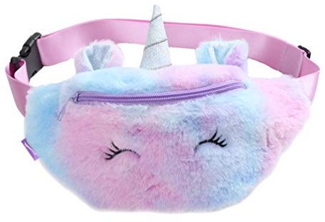 Fenical Gürteltasche Mädchen Einhorn Plüsch Hüfttasche süße kleine Brusttasche Cartoon Schlinge Reisetasche für Baby Kinder Mädchen - violett