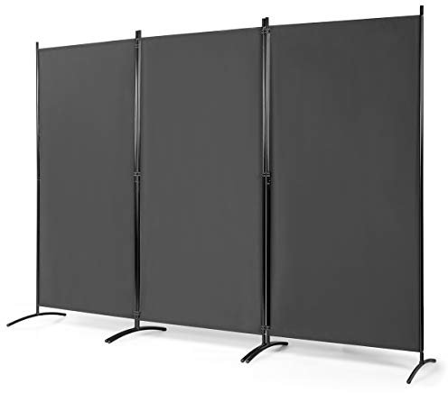 COSTWAY Paravent Interieur Exterieur 3 Panneaux 260 x 183 cm, Cloison de Separation Interieur Pliable, Double Charnières en Acier, Tissu Polyester, Separateur de Pieces pour Salon Bureau(Gris foncé)