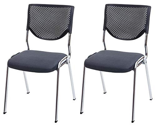 Mendler 2er-Set Besucherstuhl T401, Konferenzstuhl stapelbar, Stoff/Textil - Sitz dunkelgrau, Füße Chrom