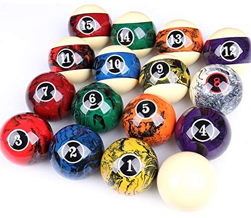 YRU Lot de 16 Boules de Billard 57.2MM, Professionnelles pour Table de Billard Noir Huit Billard en Cristal Américain Seize Couleurs Accessoires De Billard