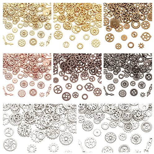 OLYCRAFT 160g 7~18mm Lange antike Steampunk Zahnräder Charms 8-Farben kleine Zahnräder Harz Füllstoffe Legierung gemischte Zahnräder Anhänger für Harz Crafting, Schmuck Machen und Dekorationen
