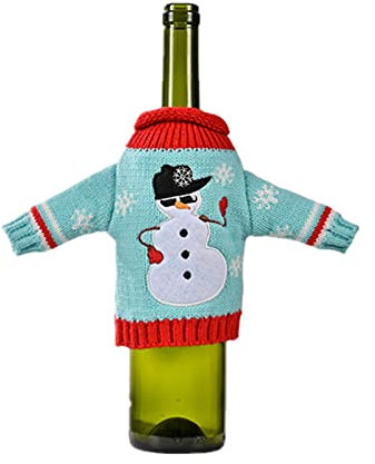 OTKARXUS Christmas Wine Bottle Cover- Knitted Sweater Wine Bottle Covers Bags Garland Snowman Bells Elk Pattern for Christmas Party Table Decors Wrap (B Snowman)