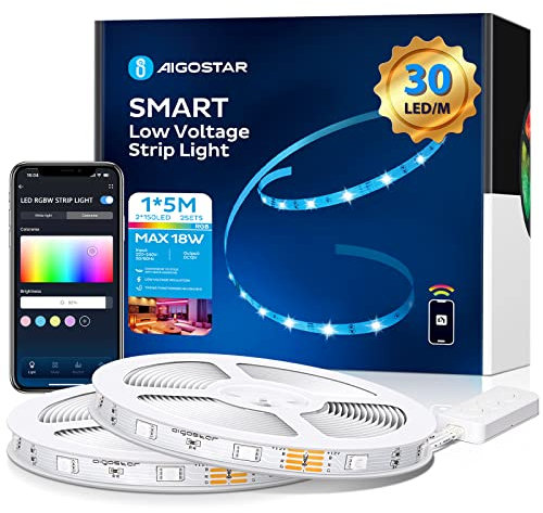 Aigostar Wlan LED Streifen 5m Alexa LED Strip RGB App-steuerung IR-Fernbedienung Smart LED Stripes Farbwechsel, kompatibel mit Alexa und Google Assistant für Party Zuhause, 2 Sets