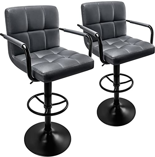 Huracan Barhocker 2er Set, Barstuhl mit Armlehnen, Barstühlen mit Rückenlehne, 360° Drehbar, Thekenhöhe, Verstellbarer, Moderne Inselstühle für Küche Esszimmer Heimbar, grau