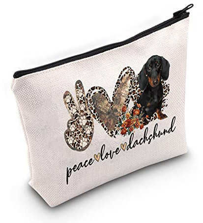 WZMPA Divertido perro salchicha bolsa de cosméticos para perro salchicha, regalo para amantes de la paz, amor, perro salchicha, bolsa de maquillaje, regalo para amantes del perro, Paz Dachshund