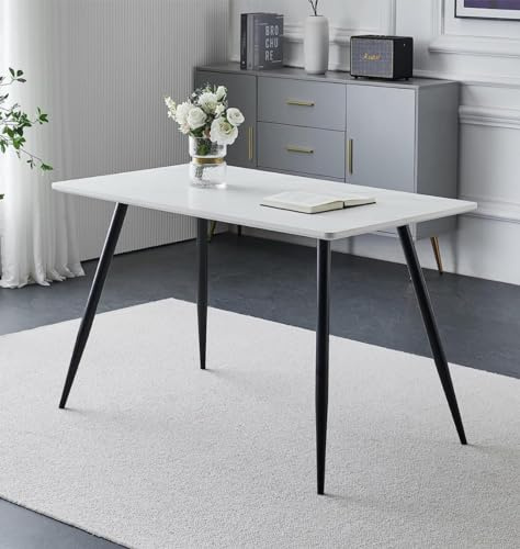 Hallowood Furniture Cullompton Marble Effect White Dining Table, 120x70cm | 4-6 Seater Small Rectangular Marble Table in White Marble Effect Top w/ Black Metal Legs for Dining rooms, Kitchens, or Cafés