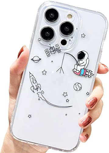AMART für iPhone 14 Pro Hülle,Durchsichtig HandyHülle mit Astronaut Planet Stern Muster Hülle Transparent Klar Ultra Dünn Weich Silikon Stoßfeste mit Motiv Schutzhülle für iPhone 14 Pro(6,1) NUR