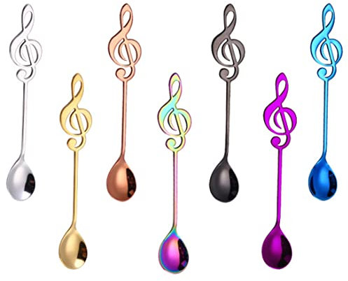 NIDONE Musiknote Löffel 7 Farben Edelstahl Niedliche Teelöffel Notenschlüssel Kaffeelöffel Musiknote Kaffeelöffel