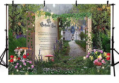 AIBIIN 2,1 x 1,5 m Märchenbuch Fotografie Hintergrund Verzauberte Wald Burg Geburtstags Feier Dekoration Kinder Pilz Wald Blumen Baum Hintergrund Porträt Tapete Foto Requisiten Studio Banner