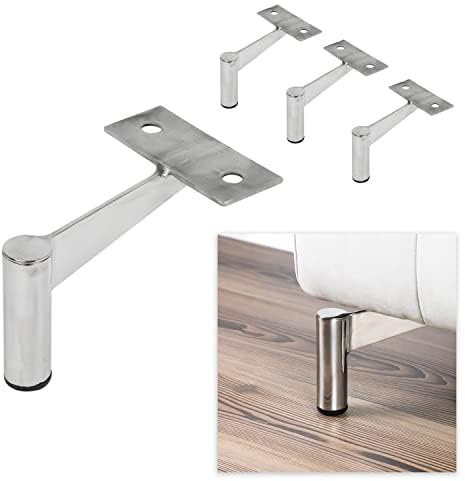 P17- Fred | Lot 4 Pieds en Métal + 16 Vis | Finition: Chromé | Dimensions: H.12 | Pieds et Jambes pour Canapés, Meubles, Armoires, Lits et Ameublement