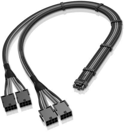 EZDIY-FAB GPU Power Sleeved Kabelverlängerung,16pin(12+4) 12VHPWR PCIe 5.0 Anschlussstecker auf 4X PCIE 8 PIN für RTX 3090Ti/RTX4090/RTX4080,mit Vorinstallierten Kabelkämmen-16AWG/Schwarz Grau