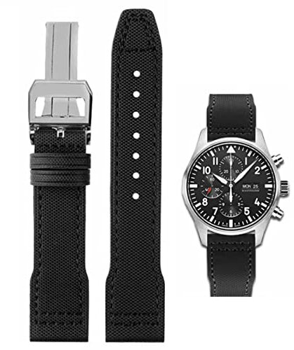 HEYOZURY Uhrenarmband für IWC Uhr Nylon Canvas Armband 20mm 21mm 22mm Ersatzband aus Echtem Ersatz Armband Faltschnalle Strap Original for Für IWC Pilot Portugal Serie für Männer