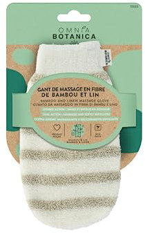 OMNIA BOTANICA - Gant de bain bi-matière - Lin et bambou - Massage et gommage corps en douceur - Gant de massage - Convient à tous les types de peaux - spa - Exfoliation douce