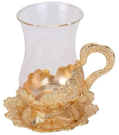 ZPSHYD Tazas de Café Europeas Doradas,Taza de té Vintage de Aleación de Zinc con Platillo,Regalo de Taza de Café Turco Bellamente Grabado