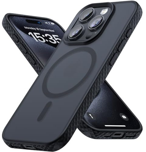 Lamicall Magnetic Case for iPhone 15 Pro for Magsafe, [Anti-Slip Edge] Military Grade Shockproof Bumper, Drop-Proof Airbag, Protective Translucent Matte Hard Slim Cover for iPhone 15 Pro 6.1” - Black