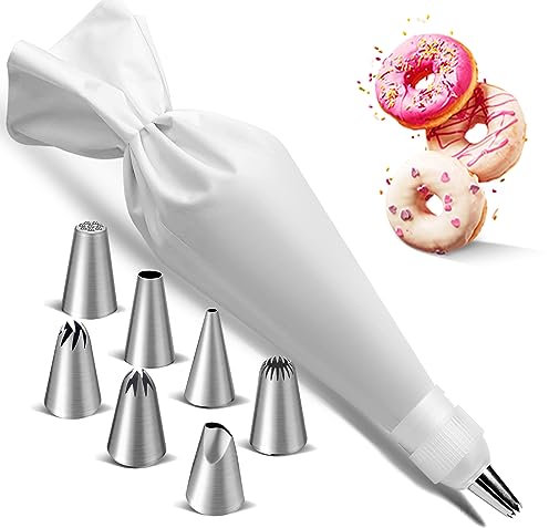 Set di Sacchetti per Piping, 7 Ugelli per Tubazioni, Beccucci Grandi, sac a Poche Professionali, Sacchetto Grande Riutilizzabile in Cotone, sac a Poche per la Decorazione di Torte.