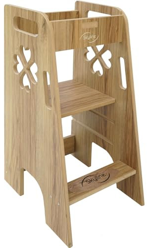 Skyline Tour d'apprentissage d'observation Enfant Montessori Pliable Chaise Réglable en Hauteur à partir de 1 an Learning Tower Meubles d'intérieur Chambre d'enfant Kitchen Helper Imitation chêne