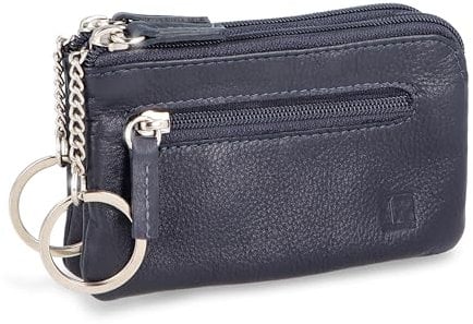 LEDEROW - XXL Schlüsseletui Leder Blau Damen und Herren [3 separate Fächer] Reißverschluss - Schlüsseltasche Schlüsselmäppchen groß echtleder für Schlüssel Autoschlüssel (Blau)