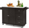 COSTWAY Carrito de Cocina, Carrito de Servicio Móvil con 3 Cajones, Carrito de Isla de Cocina con Encimera de Acero Inoxidable, Armario de 2 Puertas, Toallero y Especiero (Marrón)