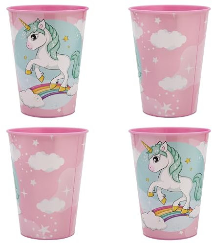 Palleon Einhorn Becher für Kinder - 4er Set Trinkbecher aus BPA-freiem Kunststoff - 260 ml Fassungsvermögen
