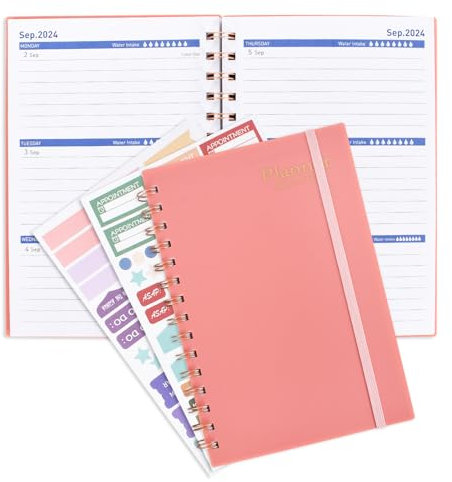 2024-2025 Planer,Terminplaner A5,Hardcover Wochenplaner,Hausaufgabenheft Schüler-Tagebuch,Notiz-Timer,Buchkalender Wochen-Notiz Planer,flexibler Einband-14,5 * 20,9CM / 5,7 * 8,2in Kalender (Rosa)