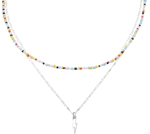 Kuzzoi Herren Halskette im Layer Look mit Blitz Anhänger (14 mm) in 925 Sterling Silber Modische Glasperlenkette 50 cm mit Silberkette für den Mann
