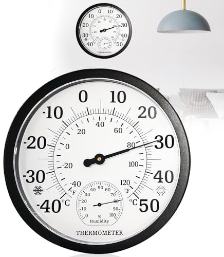 Nizirioo Termometro esterno per interni ed esterni, grande: analogico 2 in 1 barometro, termometro esterno da 10 pollici con misuratore di umidità dell'aria, ben leggibile, termometro interno esterno