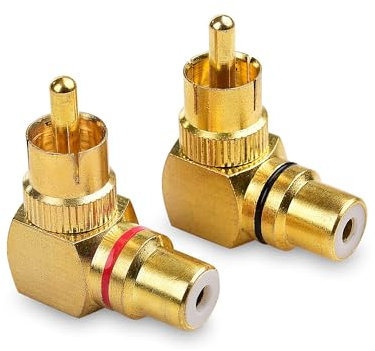 2 Stück Cinch Winkelstecker Rechtwinkliger Cinch Stecker auf Buchse Adapter Konverter 90 Grad 1 Rot & 1 Schwarz