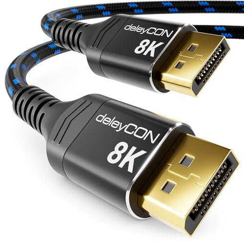 deleyCON 1,5m Cable DisplayPort 1.4 (8K@60Hz 4K@165Hz 2K@360Hz/240Hz/165Hz/144Hz) UHD WQHD HDR AMD FreeSync + NVIDIA G-Sync - para Monitor Gaming Tarjeta Gráfica PC