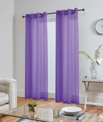 John Aird Lucy Voile Curtains - Eyelet - Pair - 2x Voile Panels (Lilac, 58 Wide x 72 Drop)