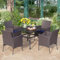 PHIVILLA 5 teiliges Esstisch-Set Terrassenmöbel Gartenmöbel Set für 4, Rechteckiger Gartentisch mit gepolsterten Rattanstühlen Balkonmöbel Essgruppe 4+1 für Garten, Terrasse und Balkon