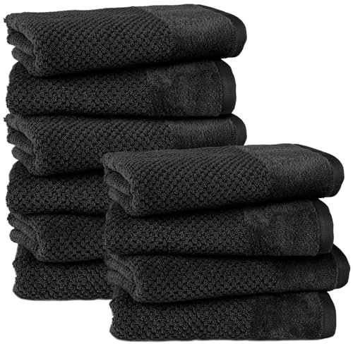 Pure Label 10-TLG. Handtücher Set mit Aufhängeschlaufen aus 100% Baumwolle, saugstark, weich und Oeko-TEX Zertifiziert - 10er Pack Handtücher 50x100 cm aus feinster Baumwolle, Schwarz