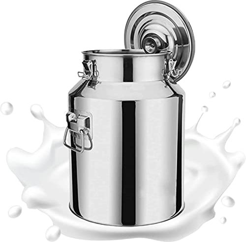 QCUXLRND Bidon à Lait Robuste en Acier Inoxydable, Seau à vin avec Couvercle et Robinet scellés, Finition polie Miroir pour Le Stockage du Lait et du vin Liquide, 9 L