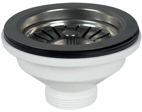 Schläfer 439727 | Bonde d'échappement pour lavabo de salle de bain type panier en PVD noir, sans trop plein, avec raccord de 11/2 et trou de Ø 90 mm, Pilettone Ø 114 mm, Bonde avec vis et panier