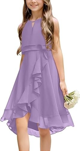 Haloumoning Vestito estivo da ragazza, senza maniche, da principessa, per feste, damigelle, ballo, matrimonio, damigella d'onore