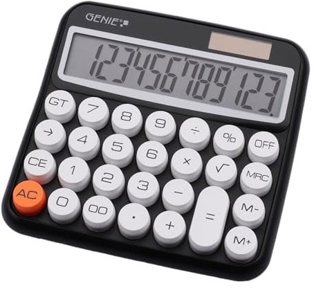 GENIE 612 BK 12-stelliger Tischrechner mit Dual-Power (Solar und Batterie) schwarz