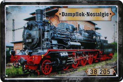 WOGEKA ART Retro Blechschild - Dampflok-Nostalgie 38 205 - Nostalgie Deko Schild als Geschenkidee für Eisenbahn Fans zu Geburtstag Weihnachten 20x30 cm Metallschild 689