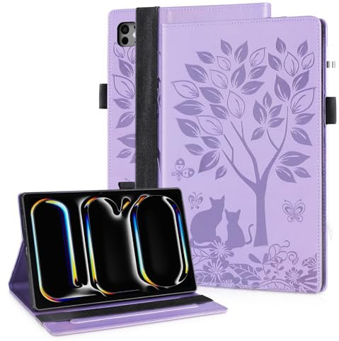 LSPCASA Cover Compatible With iPad Pro 11 (2024) / iPad Pro 11 inch 5th Generation Stand Function 11 inch iPad Pro Case PU Leather iPad Pro 11 inch Case With A Elastic Band Purple