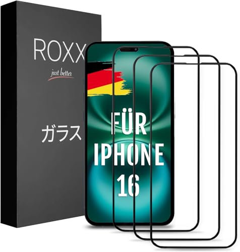 ROXX NEO Japanisches 9H 3D Schutzglas (3 Stück) | Volle Displayabdeckung | Für iPhone 16 | Härter | Klarer | Kratzresistenter | Schließt perfekt mit ROXX Hüllen ab