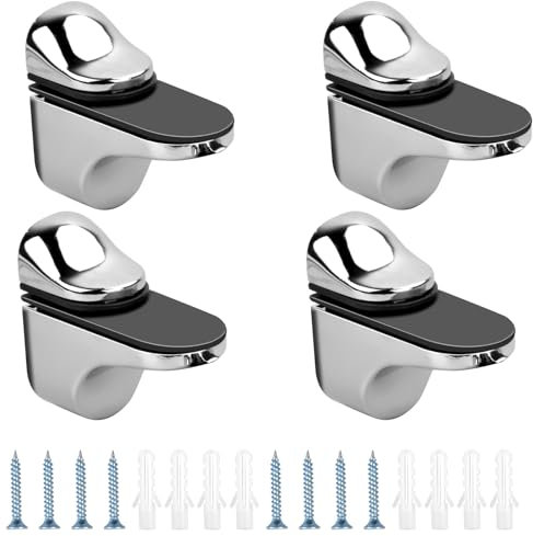 Dokeno Soporte de Vidrio, 4 Piezas Soportes Metálicos de Cristal, Abrazaderas de Vidrio Ajustables, Soportes Estanterias Aleación de Zinc para Pisos de Vidrio Y Madera Hasta 3-20 MM de Grosor Máximo