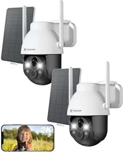 COCOCAM 2K Überwachungskamera Aussen Akku WLAN, Solar Kamera Überwachung Aussen Outdoor Kamera, Außenkamera kabellos mit AI-Mensch-Erkennung, Farbige Nachtsicht, Alexa-kompatibel, 2-Wege-Audio, IP66