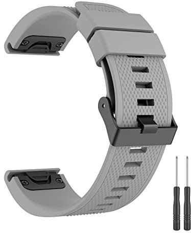Mugust 22mm Quick Fit Armband Kompatibel Mit Garmin Fenix 5/6/7, Fenix 5 Plus/6 Pro - Silikon Ersatzarmband (Grau)