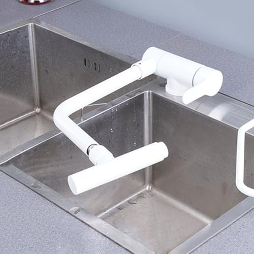 XJTNLB Grifo Cocina Abatible Blanco Grifo de Cocina para Acero Inoxidable Grifos Cocina Fregadero Abatible Mezclador Agua Fria Caliente