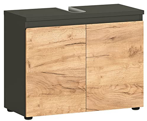 Möbel Jack Waschbeckenunterschrank - Graphit Dekor - Navarra Eiche Dekor - 2 Türen